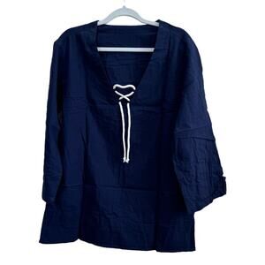 NWOT Men's Retro Henley Shirt V Neck Navy One Size